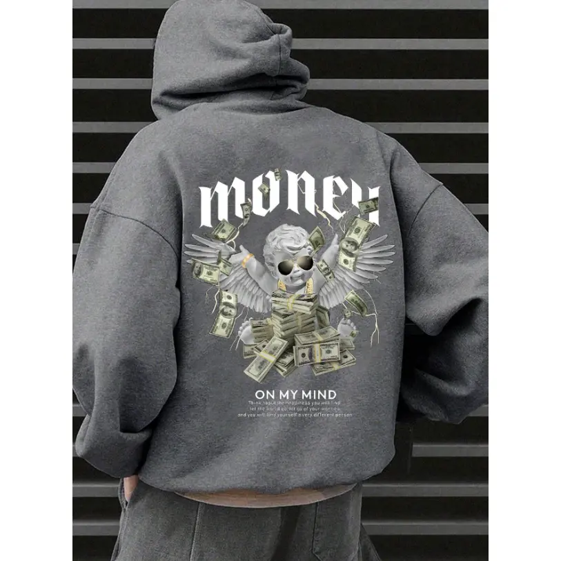 Manfinity EMRG Men's Angel & Letter Printed Hooded Casual Sweatshirt