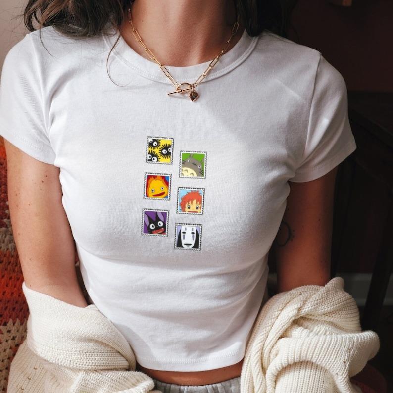 Studio Ghibli Baby Tee, Cute Funny Meme Baby Tee, Ghibli Tee, Trendy Y2K Shirt, Calcifer, Totoro, Ponyo, No Face, Jiji, Susuwatari