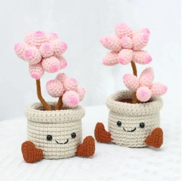 Handmade Crochet Succulent Artificial Flower Mini Planter, Cute Knitted Succulent Plant, Home Office Desk Decor, Creative Gift