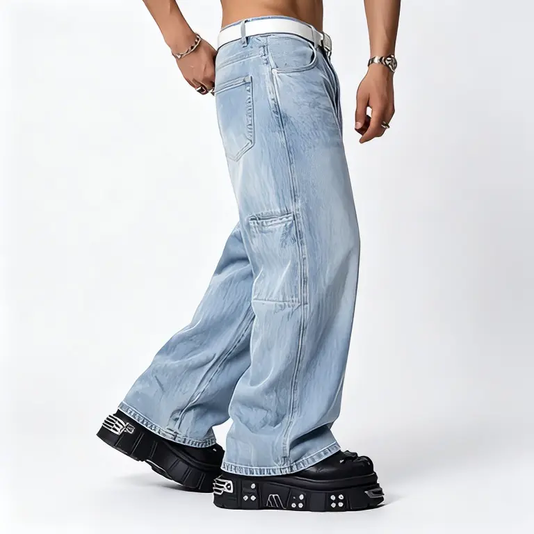 EMMIOL Men's Baggy Wide Leg Jeans, Striped Y2K Hip Hop Skater Denim Pants, Loose Fit Streetwear Jeans
