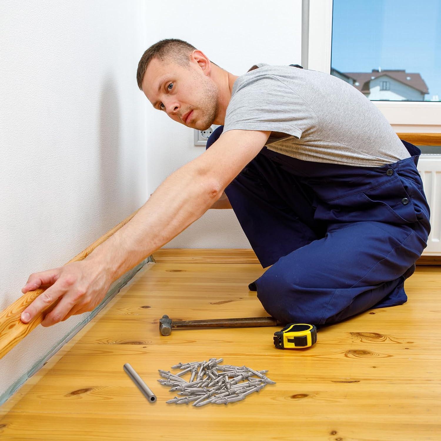 VAYWET 200pcs / 100pcs Double-Head Skirting Thread Seamless Nail Solid Wood Baseboard Screws Invisible Screws Nail with Specific Sleeve Tool Nails Hidden Traceless Sheep Horn Rustproof Masonry Nails Panel Pins Wall Nails For Skirting Lines Wood Veneer