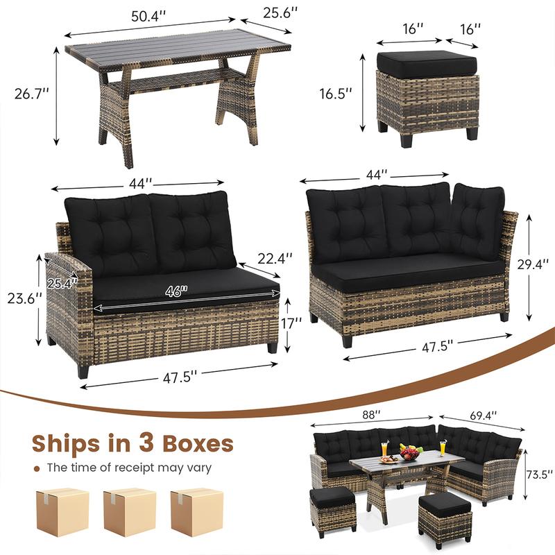 Viral Patio Pick! 6 Piece All Weather Wicker Set , Sectional Sofa Dining Chairs , Table , Cozy Outdoor Lounge for Poolside Hangouts, Friend Gatherings and Sunset Drinks , Durable Black Cushions Viral Patio Pick! 6 Piece All Weather Wicker Set , Sectional Sofa Dining Chairs , Table , Cozy Outdoor Lounge for Poolside Hangouts, Friend Gatherings and Sunset Drinks , Durable Black Cushions