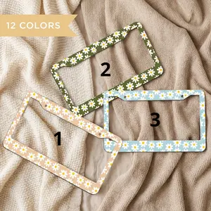 License Plate Frame – Cute Daisy Floral Car Accessory, Colorful Custom Car Plate Holder, Fun Flower Decor Gift for Cars & Trucks