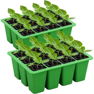 Set of 2 Reusable Silicone Seed Starter Tray 12 Cells | Durable Seedling Germination Kit with Drainage Holes for Indoor Outdoor Gardening | Eco Friendly Plant Pots for Growing Vegetables Flowers Herbs Fruit Saplings | Easy Root Growth Transplanting Green