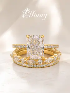 Effinny Jewelry  S925 Sterling Silver Radiant Cut 3.5ct 3PC Wedding Ring Set,5A Cubic Zirconia Promise Ring,Bridal Set Rings,Anniversary Ring for Women, Engagement, Birthday