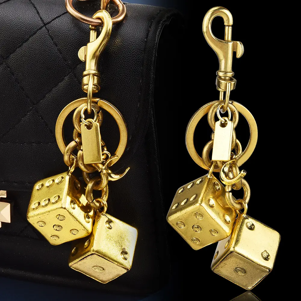 Good Luck Dice String 3D Stopper Bag Keychain Fashion Bag Key Ring Wholesale custumes tiny  trinkets