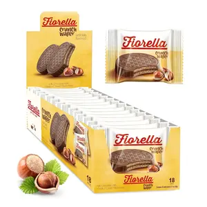 Fiorella Crunch Wafer Cookies - Delicious Chocolate Covered Crispy Thin Wafers with Layers of Hazelnut Cream Filling, Pack of 18 Biscuits