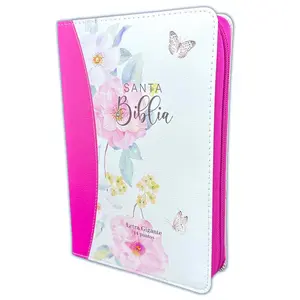 Biblia letra gigante 14 puntos para mujer reina valera 1960 flores mariposas  rosa cierre Soft Cover
