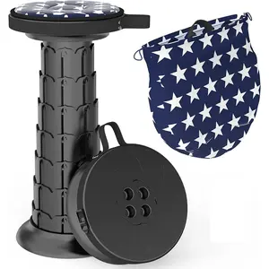 Upgraded 20.4" Portable Collapsible Folding Stool with Cushion Retractable Telescoping Stool for Adults Sturdy Capacity 550lbs Camping Chair for Outdoor Hiking Garden BBQ with Bag