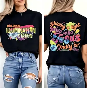 Womens Oversized Graphic Tee Christian Faith Jesus Shining Light Illumination Station VBS Theme Crewneck Short Sleeve Summer Top