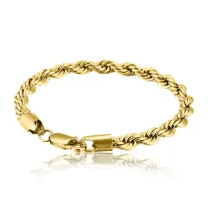 14K Gold Plated Rope Chain Bracelet 8in Length - Fashion Accessory Men Women Yellow Gold
