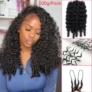【Great Deal】100g/Pack RECOYA Feather Crochet Human Hair  Kinky Curly for Miracle Knots Boho Braids Knotless Burmese Curly Deep Wave Hair ExtensionsBoundless2-3Packs for Full Head Pre-Separated,Time-Saving, lightweight Glueless Protective Styles