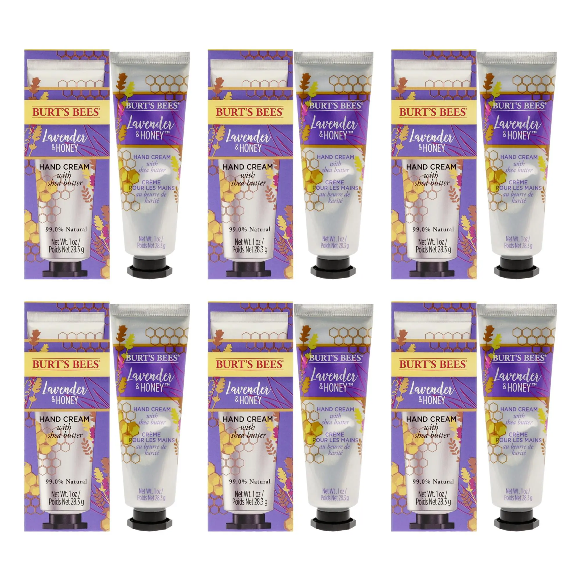 Burt's Bees Lavender and Honey Moisturizing Hydrating Daily Hand Cream for Unisex - 1oz Cream, 99.8% Natural, Pack of 6