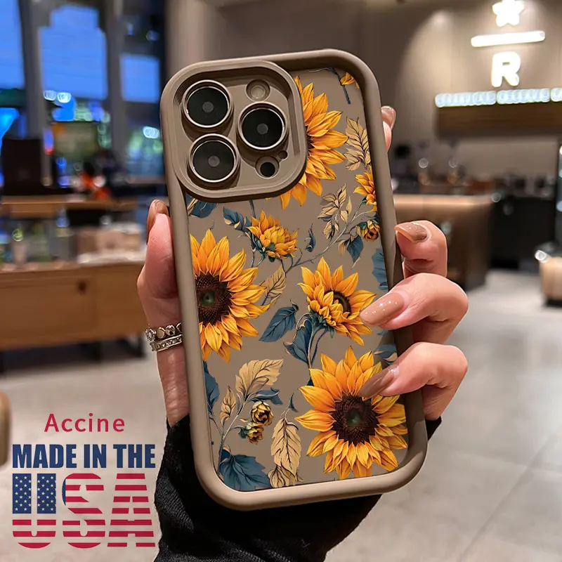 Soft Case for iPhone 16 15 14 Pro Max 13 12 11 XR XS Plus E Vintage Sunflower TPU Bumper Camera Lens Protection Rugged Durable Phone Cover for Girl