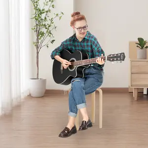 40" Black Spruce Top Folk Guitar with High-Quality Sound and Cutaway Design - Includes Case