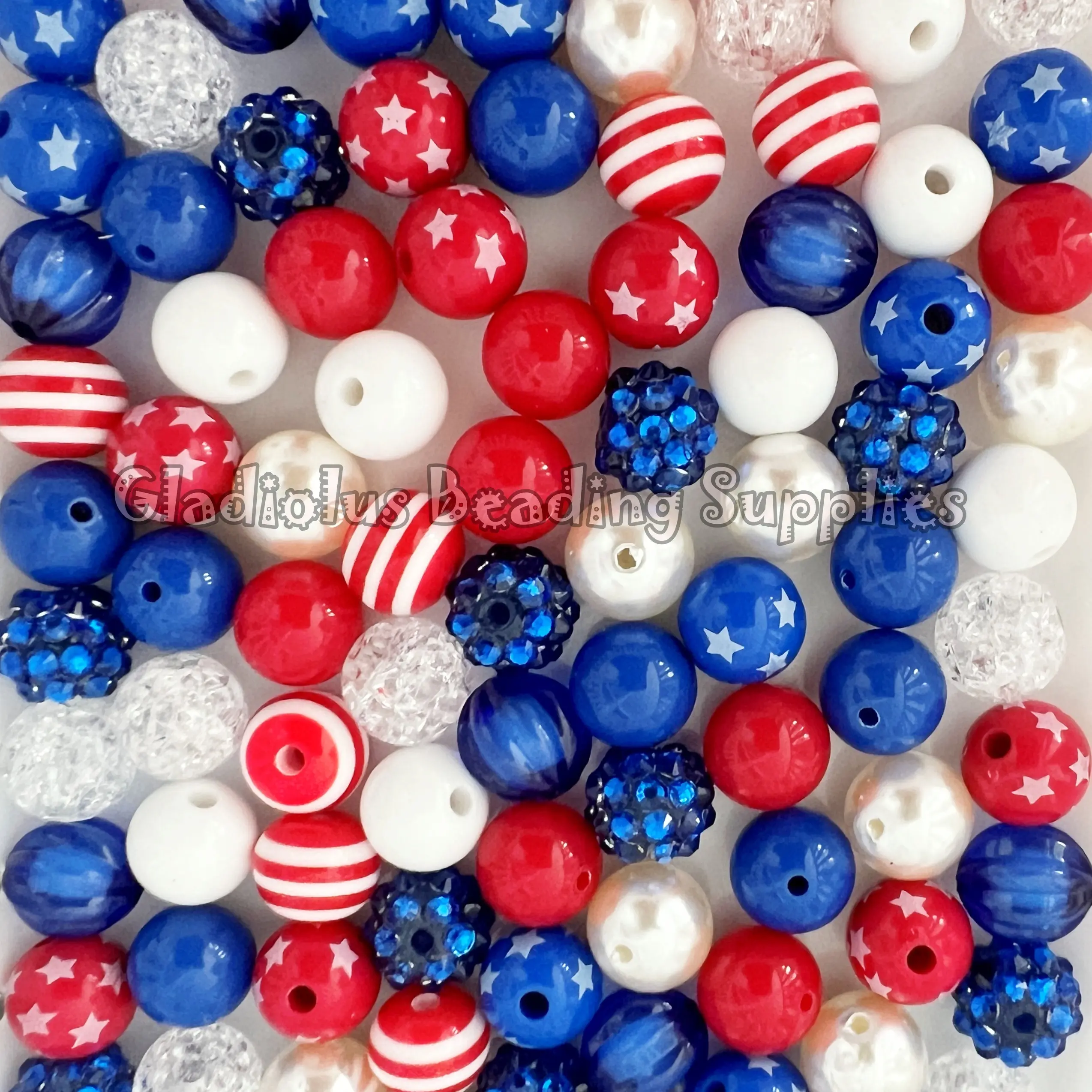 100 Qty 12mm Acrylic Beads for Independence Craft, Gumball Beads, Chunky Bubblegum Beads, Fourth of July