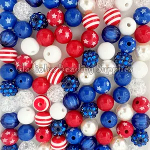 100 Qty 12mm Acrylic Beads for Independence Craft, Gumball Beads, Chunky Bubblegum Beads, Fourth of July