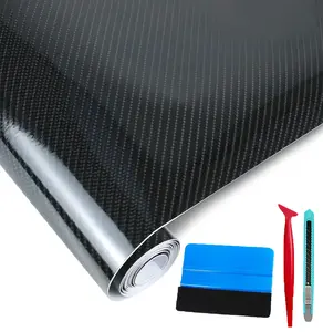 1ft x 5ft Black 6D Carbon Fiber Vinyl Wrap Roll , Glossy Black Car Wrap Film Featuring Bubble Free Air Release Technology, Car DIY Interior Exterior Decoration Vinyl Wrap