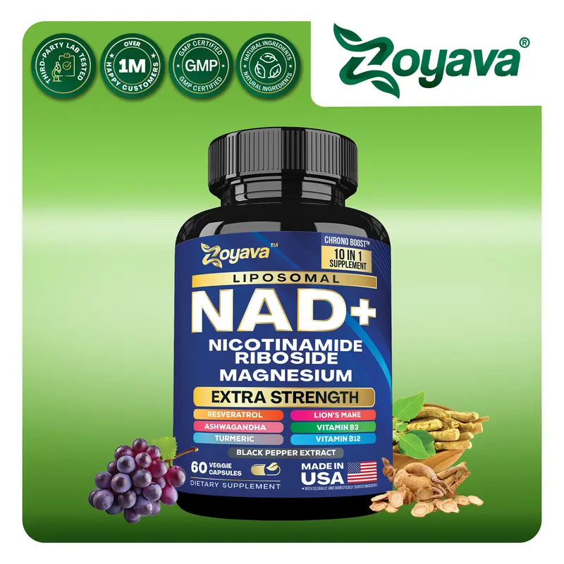 Zoyava NAD+ Supplement - Skin Aging Support All-in-One Dietary Supplement with Nicotinamide Riboside, Magnesium, & 7+ Extra Strength Ingredients - Made in USA - 60 Capsules