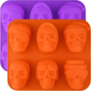 2 Pack Skull Cake Pan, 6 Cavity Skull Cake Molds,  Skull Baking Pan for Mini Cakes,  Bomb, Pudding, Halloween Baking