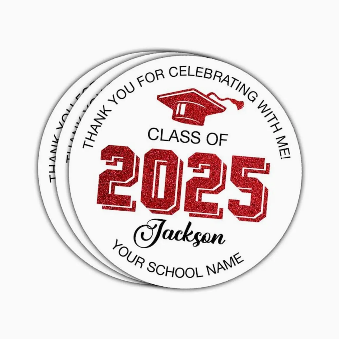 Personalized Graduation Class of 2025 Sticker: Custom Name, School, Thank You Favor