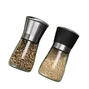 Manual glass and stainless steel grinder, black pepper sprinkler, sea salt, a must-have condiment bottle for home kitchens