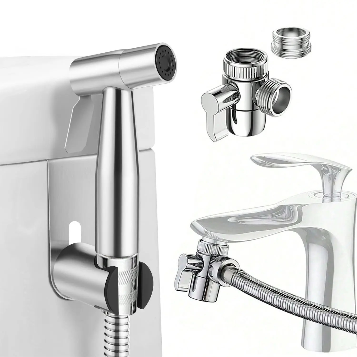 Stainless Steel Bidet Sprayer Kit, Handheld Bidet Sprayers, High Pressure Handheld Shower for Toilet, Easy Install Hygienic Nozzle for Feminine & Pet Cleaning, Universal Bathroom Accessory with Comfort Grip, Bidet Attachments for Toilet