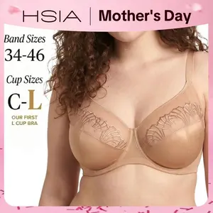 HSIA Pearl Shimmer Plus Size Up to J/K/L Cup Unlined Scalloped Embroidery Full Coverage Comfort UnderwireNon-Padded Minimizer Bra for Big Busted Women