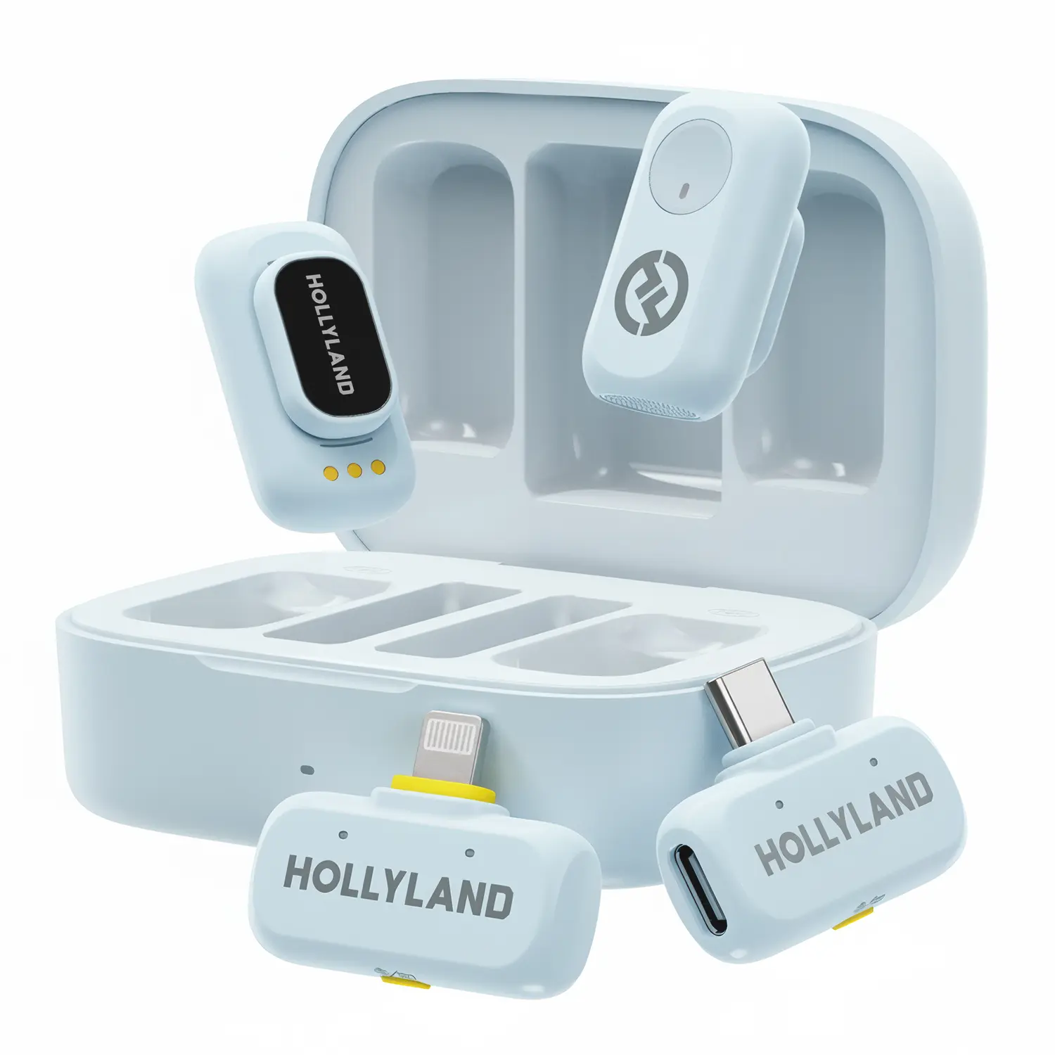 Hollyland Lark A1 Combo Wireless Mini Microphone for iPhone & Android, 48kHz/24-bit, 3-Level Intelligent Noise Cancel, Microphone for YouTube, Podcast, Vlogging (Blue, 2TX + 2RX + Charging Case)