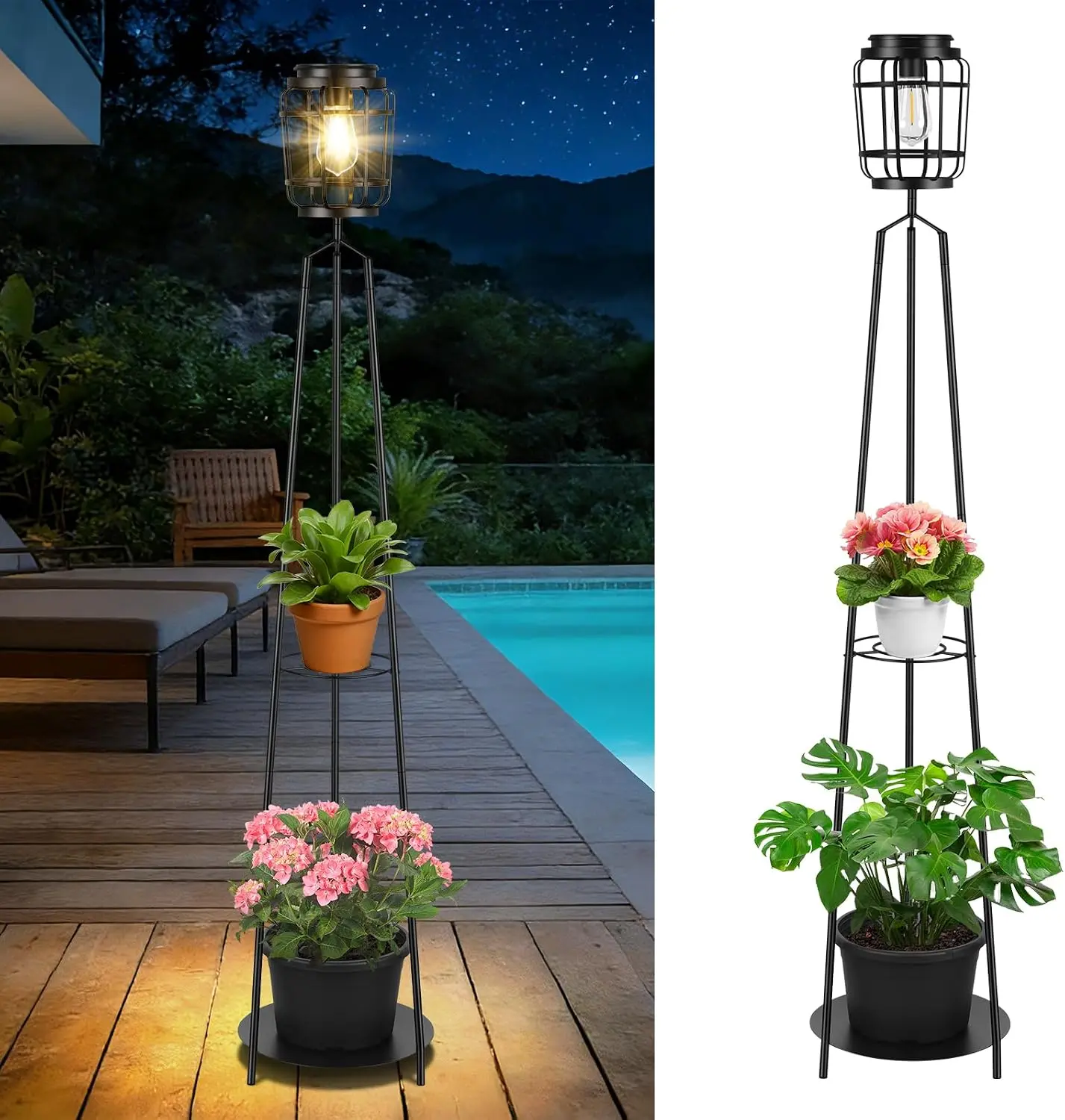 MATULSA 2-Pack 2-in-1 Solar Power Decorative Lamp Posts, Waterproof LED Outdoor Lamps, Wall Mount/Standing Decor, LED Landscape Spotlights for Garden Patio (Flowers Not Included), Led Outdoor Lamp, Solar Lights, Garden Decor