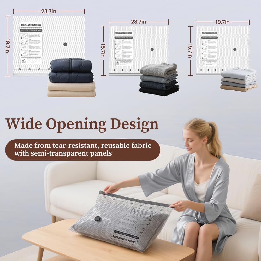 [2026 Upgraded] Rechargeable Vacuum Compression Bags Set, Waterproof Reusable Space Saver Bags for Travel & Home Storage, Mother' s Day Gift Idea