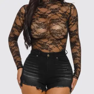 Mes Black Lace Top with Cutout Design and Long Sleeves for Women