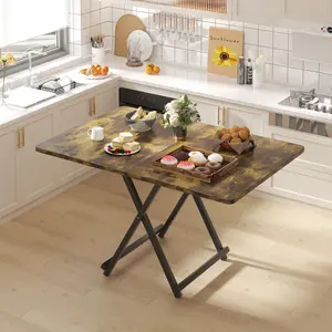 Foldable Tea Tables Tray Dinner Rectangular TV Table - Rectangular Portable Dinner Desk for Small Spaces, Living Room/Bedroom/Office (Antique Brown/Black)