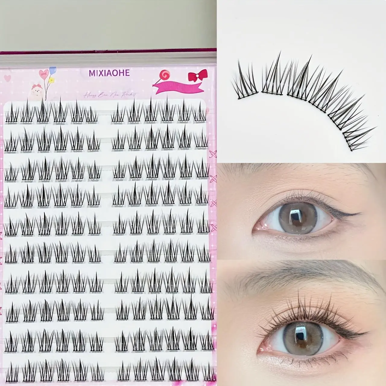 MIXIAOHE No Glue Eyelash 120 Clusters with Built-in Glue Strip, Easy DIY Sunflower Design for Beginners, Diy Makeup Lashes, C Curl Fake Lash Extensions, Fluffy False Eyelashes