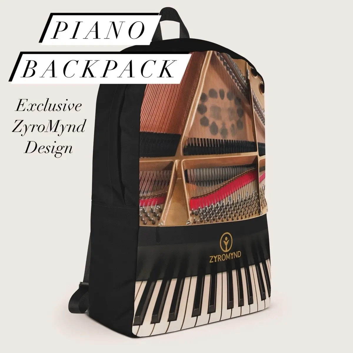Premium piano backpack with inside pocket music print designed by ZyroMynd