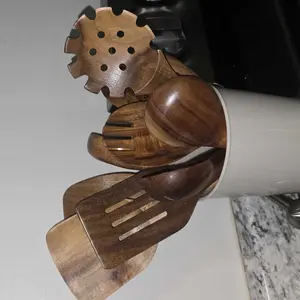 10pcs/set Natural Wood Kitchen Utensil Set, Wooden Spoon Set, with Ergonomic Handles, Heat-Resistant Spoons, Pans and Spatulas, Ideal for Induction Cookers