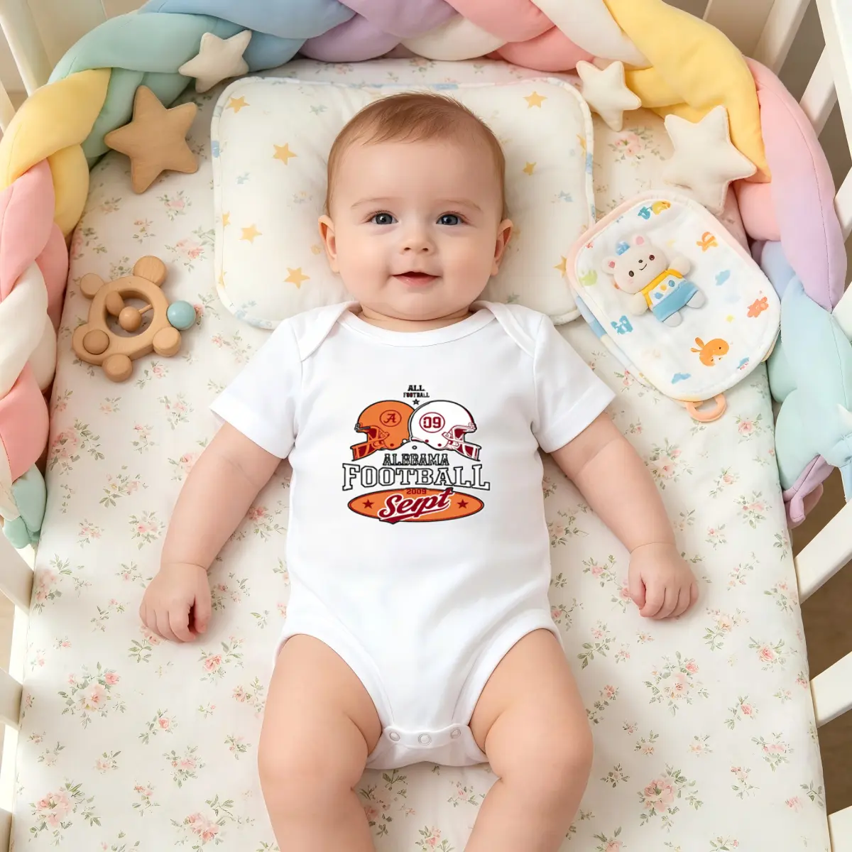 Newborn Soft Cotton Unisex Crew Neck Short Sleeve Bodysuit - Loose-Fitting, Comfortable, Easy Snap Diaper Change, Retro Alabama Football Graphic, Vintage Sports Game Day Infant Outfit, Baby