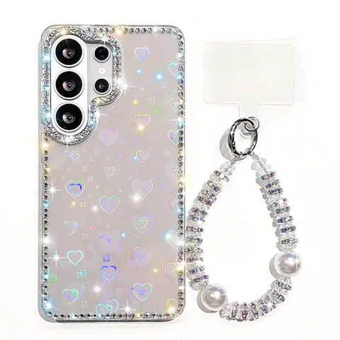 Glitter Transparent Protective Case, Protective Cellphone Casing For Samsung S24 S25 FE S25 Plus S23 Ultra A16 A26 A36 A56 A15 A35 A55 5G Wrist Strap Lanyard Shockproof Laser Cover Accessories Smartphone Shell