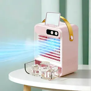 Portable desktop cooling fan with mirror, phone holder fan, can add ice cubes, humidifying fan,3gear wind speed , handheld, USB charging, 3-in-1 fan, portable car air cooling fan, suitable for bedrooms and desks