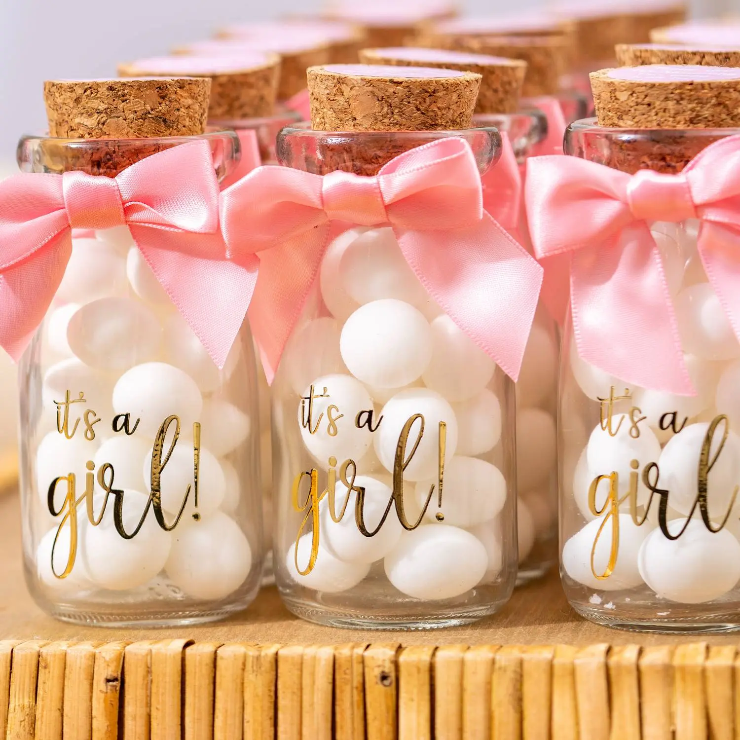 Ethisa Its a Girl Vintage Milk Glass Bottles with Pink Ribbons and Stickers - Baby Shower Favor Gift Jars for Guests and Table Centerpieces for Flower