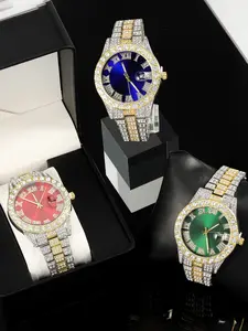 Hiphop Quartz Watch Luxury Shiny Wristwatch for Men and Women, Daily Wear Gift Accessory, Elegant and Stylish Timepiece, Fashionable Stylish Watch