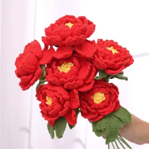 Handmade Crochet Peony Bouquet, Artificial Flower Bouquet, Decorative Flowers for Home Living Room Bedroom Dining Room Wedding Party, Fruit