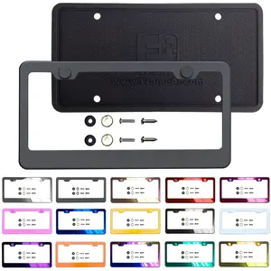 Silicone Back Guard License Plate Frame Matte Black Powder Coated Universal Fit Aluminum Screw On Cap Cover, T304 Stainless Steel, Rust Proof Weather Proof Stainless Steel Screws (Qty: 1 Frame)