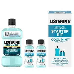 Listerine Zero Alcohol Mouthwash Concentrate Starter Kit, 1 x 500 mL & 2 x 100 mL Mint Oral