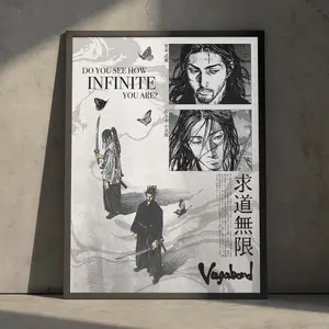 Vagabond Anime Manga Poster Art Print, Miyamoto Musashi Minimalist Vintage Japanese Samurai Wall Decor Artwork