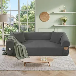 83" 3-Seater Boneless Cloud Sofa Couch, Corduroy Boneless Couches with Memory Foam, No-Assembly Ultra-Soft Floor Sofa, Dual Side Storage Pockets for Living Room & Office