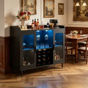 Homieasy Wine Cabinet, Liquor Wine Cabinet Bar with Power Outlet and LED Light, Wine Bar Cabinet with Wine Bottle Rack, Home Coffee Bar Cabinet with Storage Shelf for Kitchen, Dining Room, mothersdaygift