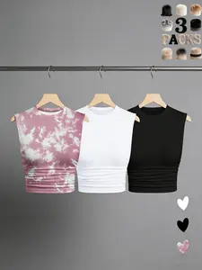 2026 New Summer Sleeveless Slim-Fitting Vest, Y2K Style Cropped Short Top, Outdoor Playwear, Casual Tie Dye Design, Must-Have Fashion Item, Tank Top, Tank Tops Workout