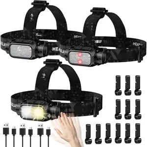Rechargeable LED Headlamp 3 Pack, High Lumen Super Bright Head Lamp with Red Light, Motion Sensor, 5 Modes, 90 °   Adjustable, Waterproof Lightweight Headlamps for Adult Running, Camping, Hiking : Sports & Outdoors