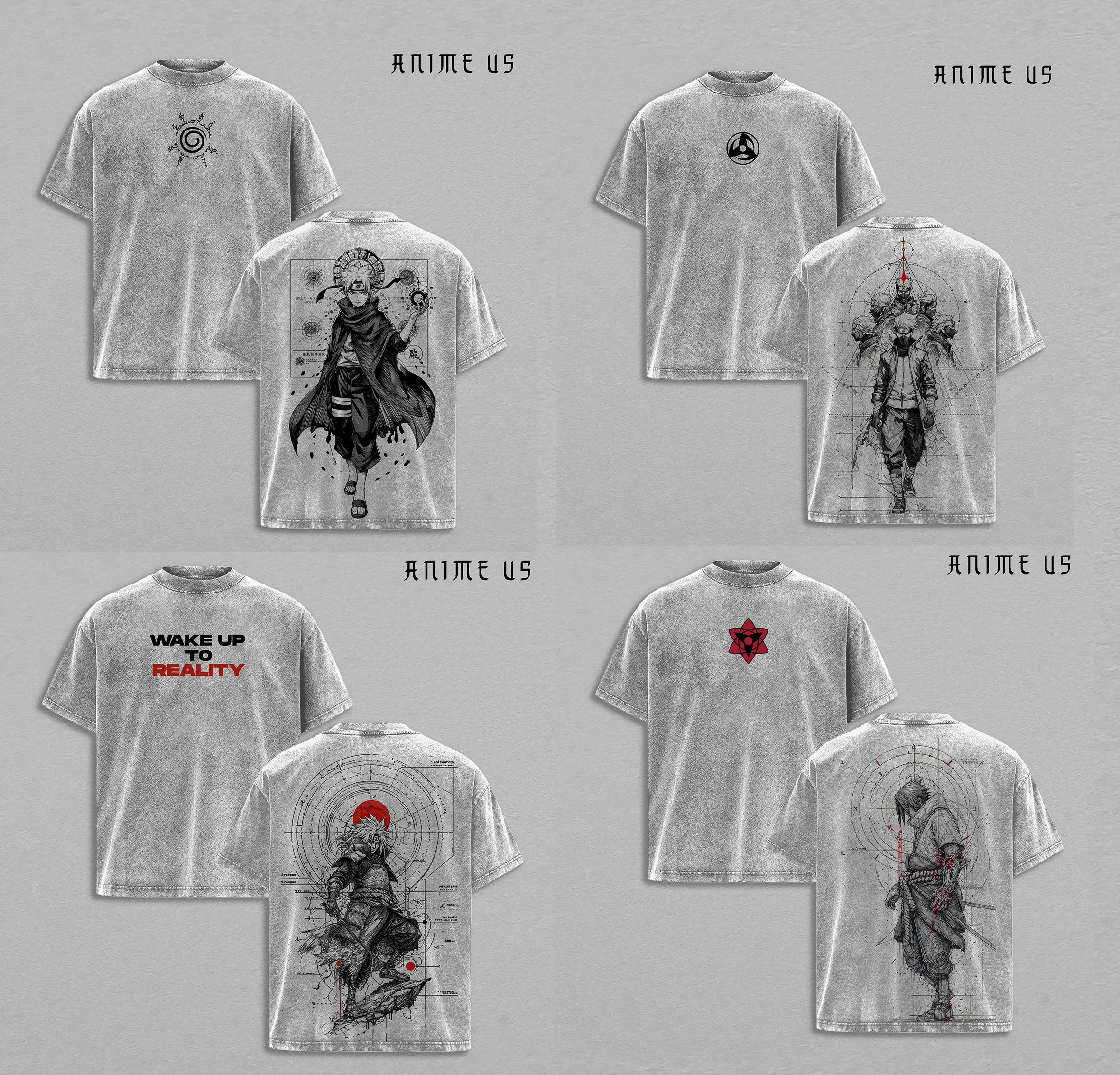 Uchiha Madara x Sasuke x Kakashi x Naruto Anime Double Printed Vintage Washed Tee Unisex Oversize Anime Manga Washed Heavyweight Cotton T-shirt, Gift For Anime Fan, Anime Lover , Naruto Merch , Naruto Fan